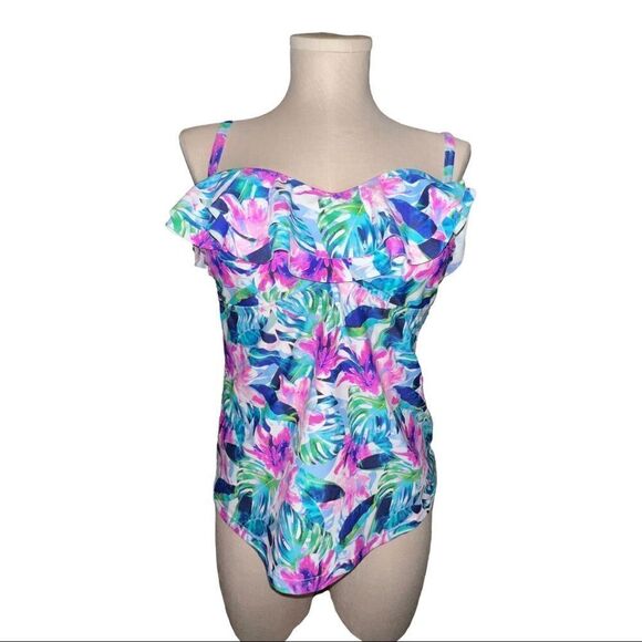 Island Escape Mali Bloom Tahiti Printed Tank White Multicolor Womens Size 10 NWT - Picture 2 of 8